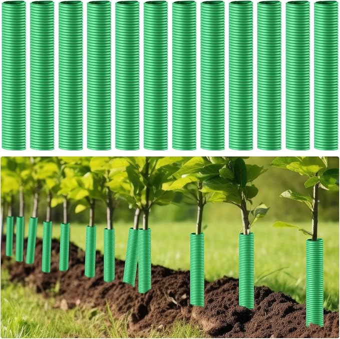 Nuenen 12 Pcs Corrugated Tree Guards, Long 15.75 Inch Diameter 1.96 Inch Pp Tree Trunk Protectors, Tree Bark Protector Tube Wraps for Saplings Plants Seedlings Deer Rabbit Cats Rodents Mowers (Green)