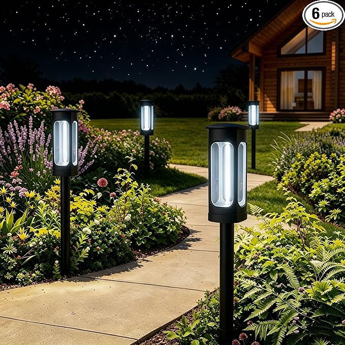 Solar Pathway Lights Outdoor 6 Pack, Upgraded Brighter 6 Inch extended filament Solar Garden Lights, Waterproof Up to 15 Hrs Lighting for Yard Garden Walkway Driveway Landscape Patio Decor （White）