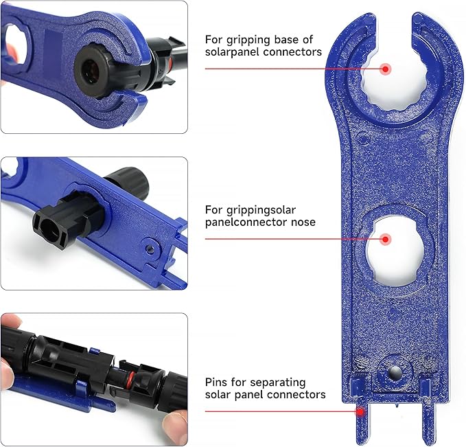 Solar Crimping Tool Kit for Solar Panel Cable Connectors 14-10AWG,mc4 connector kit Includes 10 Pairs 1000V 30A Connector, 2 PCS Spanner Wrench and Solar Crimper Tool for 2.5/4/6mm² PV Cable
