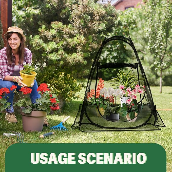 Domensi 4 Pcs Summer Pop Up Gardening Net Cover 33.5 x 33.5 x 37 Inch Pop up Mesh Plant Cover with 16 Ground Stakes for Vegetable Fruit Flower Plant Protectors from Animals Plant Tent Popup Greenhouse