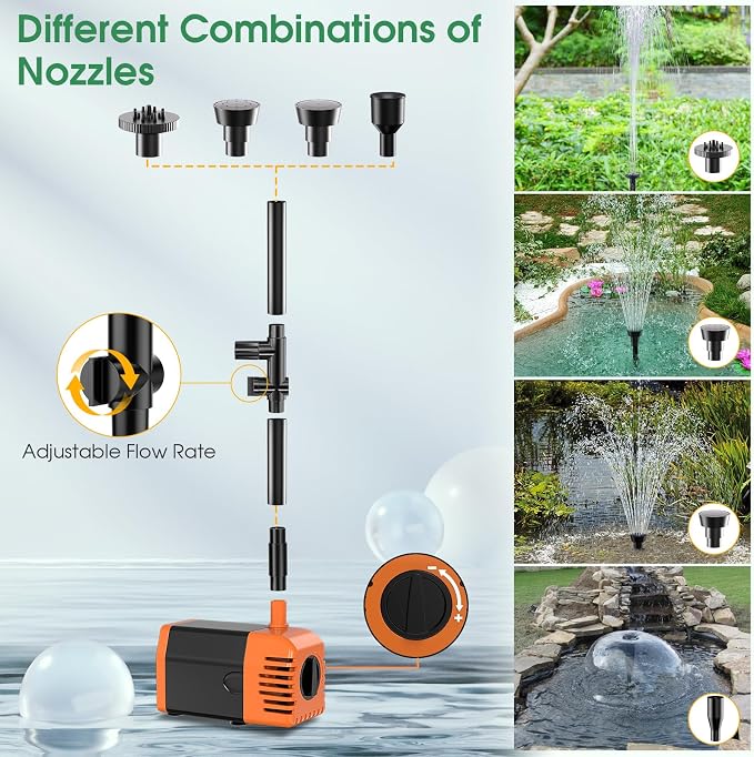Antfraer 25W Solar Fountain Pump, Solar Water Pump 340GPH Flow Adjustable, Solar Pond Pump with 16.5Ft Cord & PVC Tubing for Pond Small Pond Garden Waterfall Backyard Hydroponics Water Features