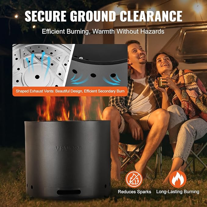 VEVOR Smokeless Fire Pit Stove Bonfire, H: 15.4 in x Dia: 19.3 in,Wood Burning Fireplaces with Removable Ash Pan, SUS430 Stainless Steel Inner Portable Outdoor Firepit, for Outdoor Patio Camping