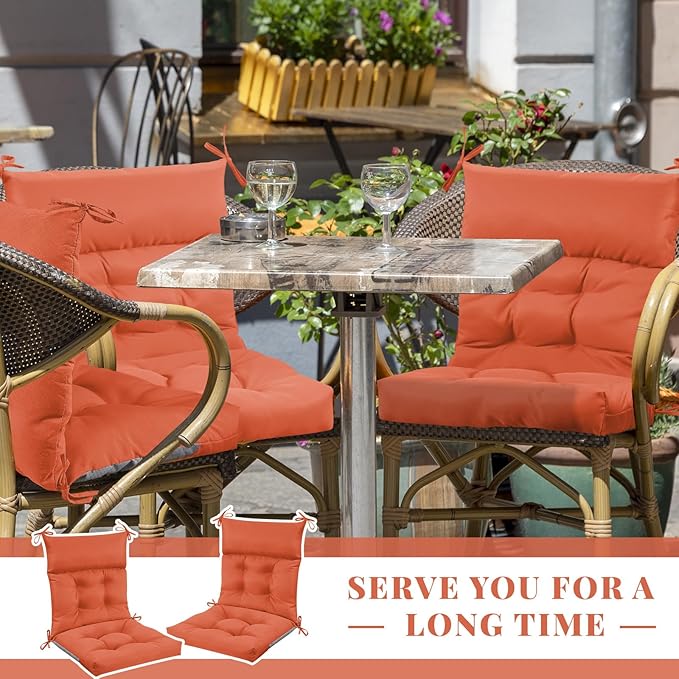 Sintuff 4 Pcs 44 x 21 x 4 Patio Chair Cushions Outdoor Chair Cushion Seat/Back Tufted Pillow with Ties Water Resistant Replacement Indoor Patio Furniture Outdoor Furniture (Solid Color,Spice)