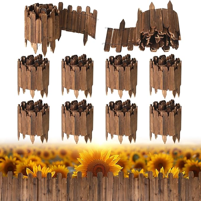 Soaoo 10 Pack Wood Garden Edging Border Outdoor Flexible Landscape Border Fence Decorative Lawn Edging with Gloves for Flower Bed Pathway Garden Yard (40 ft)