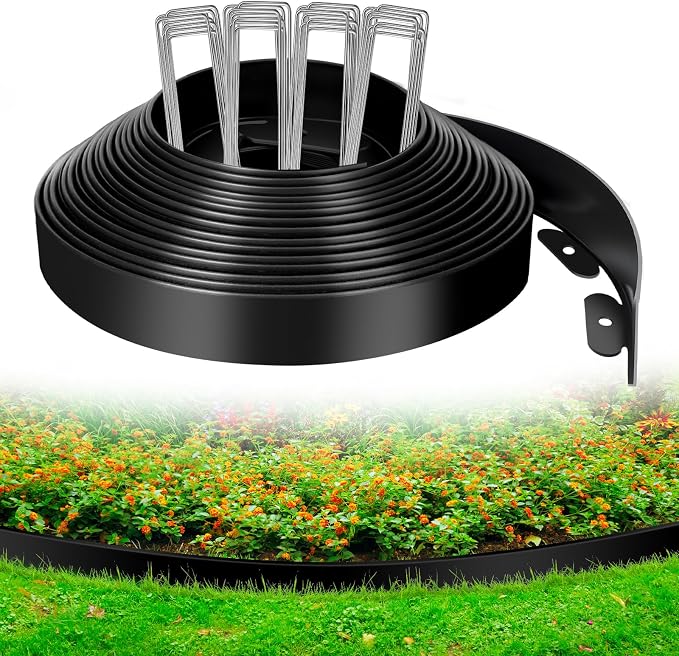 1.5 Inch x 60 FT (Multiple Sizes Available) Landscape Edging, Garden Edging Borders with 60pcs Upgrade Stakes, Flexible No Dig Plastic Garden Border for Lawn, Landscaping, Flower Beds and Yard