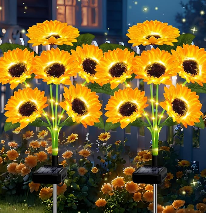 EDOF 2 Pack with 12 Sunflower Solar Lights Outdoor Garden Decor,Solar Flowers Lights Waterproof,Sunflowers Gifts for Mom Women Grandma Birthday,Decorative Stakes Lights for Landscape Yard Patio Lawn