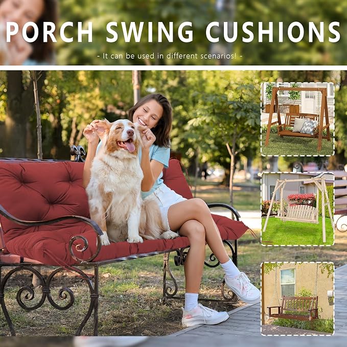Replacement Cushions for Outdoor Furniture 48 Inch Waterproof Porch Swing Cushions 2 Seater with Backrest Extra 5" Thicken Durable Patio Long Bench Cushions(Wine Red 48×40×5inch)