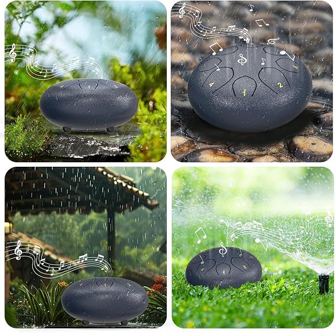 Rain Drum for Outside Garden, 6 Inches 8 Notes Steel Tongue Chakra Drums, Waterproof Echo Rain Chime Meditation Drums, Musical Instruments for Adult Gift with Bag, Music Book, Drum Mallets (Navy Blue)
