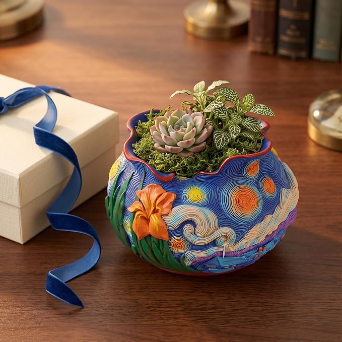 Flower Starry Sky Plant Pots-Cute Unique Flower Pots with Drainage Hole, Resin Planters for Indoor Outdoor Succulent Planter, Plant Gifts for Mother's Day, Birthday, Christmas