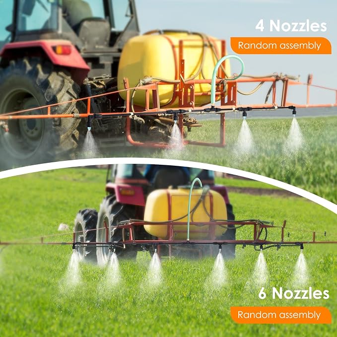 6-Nozzle Poly Boom Wand with 3/8" Brass Fitting, 7.5 Ft. ATV sprayer Boom, Wide-Coverage Agricultural & Lawn Spray Attachment for Tractors/UTVs (Fiberglass Wand)
