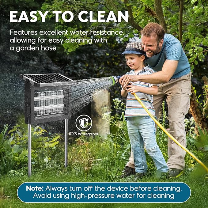 Solar Bug Zapper Outdoor, Mosquito Zapper 4500V Cordless Waterproof, Auto On/Off, Portable Type-C & Solar Powered Bug Zapper, Electric Mosquito Trap Fly Zapper Killer for Patio Garage Yard Camping