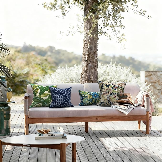 LVTXIII 2 Pack Outdoor Throw Pillow Covers for Patio Furniture, 16x16 Inch Square Pillow Case, Water-Repellent Cushion Covers for Garden, Porch, Sofa, Herringbone Navy