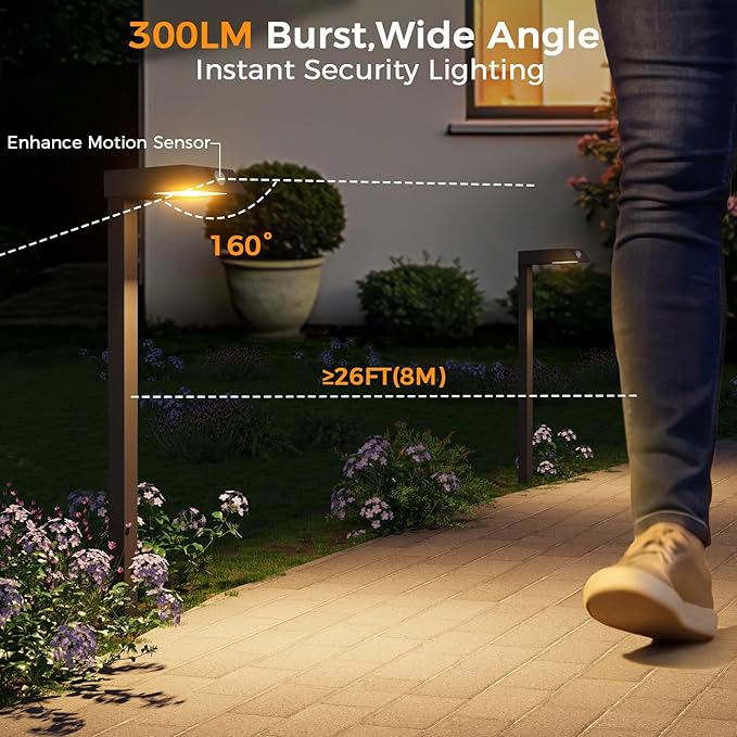 XMCOSY+ 8 Pack Solar Pathway Lights with Motion Sensor, 300LM Metal 3 Modes Solar Lights Outdoor for Garden, Backyard, Yard (Warm/Cool White)
