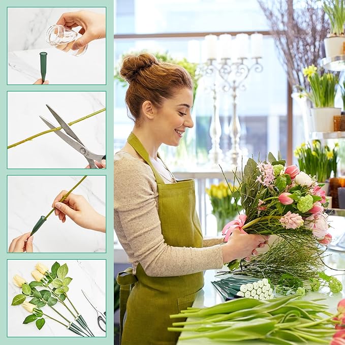 144 Pcs Floral Water Tubes Green Floral Tubes Plastic Flower Tubes for Fresh Flowers with Rubber Cap for Flower Stem Arrangements Supplies, 2 Size (12 Inch, 6 Inch)