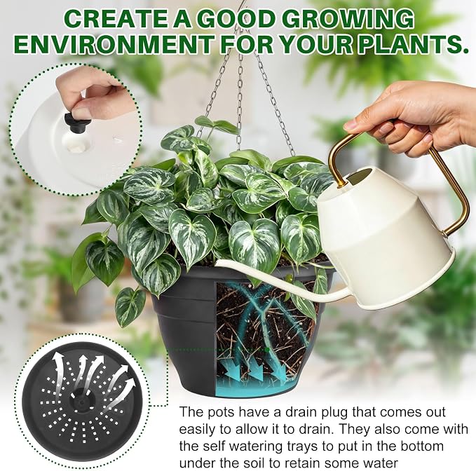 40 Pcs 10 Inch Plastic Self Watering Hanging Planters Bulk Hanging Baskets for Plants Indoor Outdoor with Drainage Holes and Chain Plant Pot for Garden, Balcony, Porch, Patio Decor