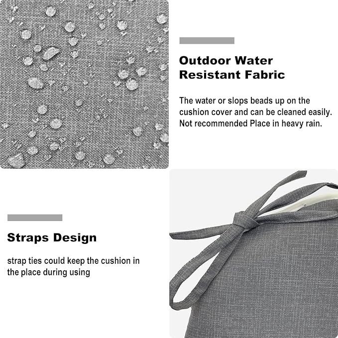 DYTXIII Set of 2 Outdoor Chair Cushions with Ties,Water Repellent Patio Chair Pads 17"x 16" for Outdoor Furniture,Round Corner Seat Cushions for Garden Yard Kitchen Textured Gray