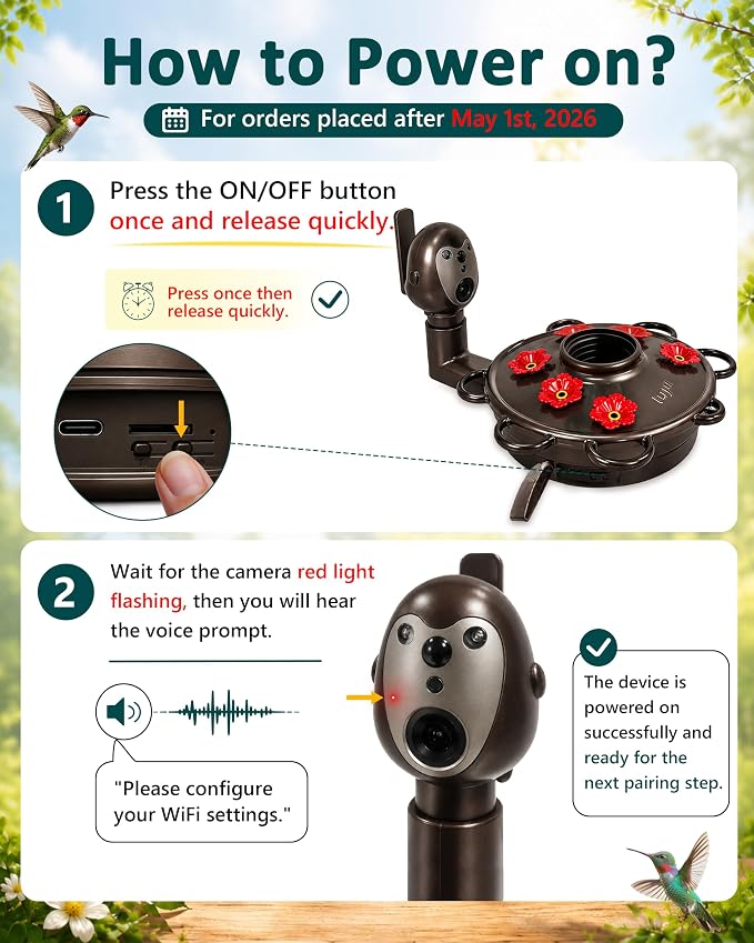 LUJII Smart Hummingbird Feeder with Camera, Hand Blown Glass for Outdoor Hanging, Solar WiFi Feeder with Live View App, 6 Feeding Ports, Leak-Resistant Design, Ant Moat & Gift Box, 28 fl oz, Purple