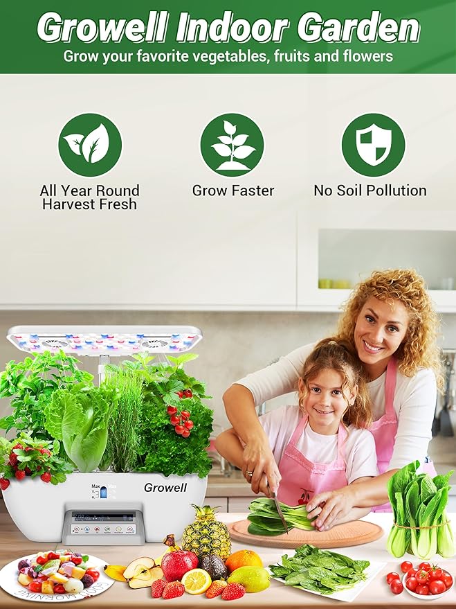 Growell Hydroponics Growing System Kit, 17 Pods Herb Garden with 102 28W Full-Spectrum Grow Lights & 2 Fans, Indoor Garden with Water Pump, 10L Water Tank, Auto Timer, Height Adjustable (White & Grey)