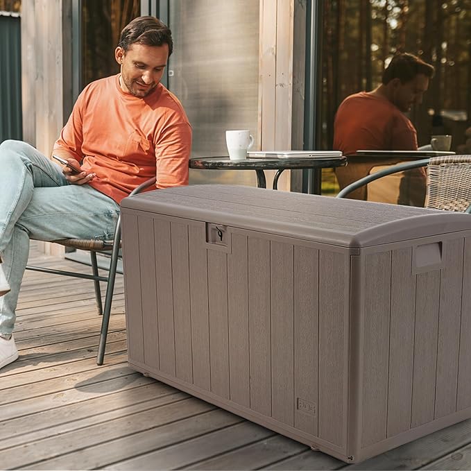 Plastic Development Group Outdoor Storage Deck Box, Standard Close, 105 Gallon, Driftwood
