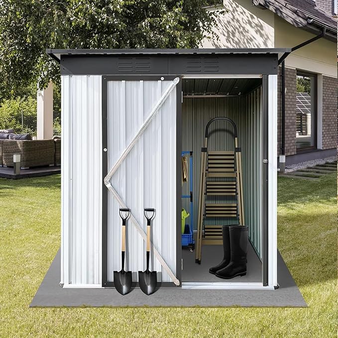 Outdoor Storing Tools Large Space Excellent Air Ventilation Easy Assembly Metal Storage Shed for Bike Trash Can Machine White One Size