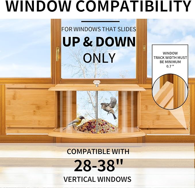 Window Bird Feeder Birdwatching Indoors,180° Ultimate Clear View Wild Bird Feeder Brings Nature's Beauty to Your Home/Office Hanging Bird Feeder House Bamboo Nature
