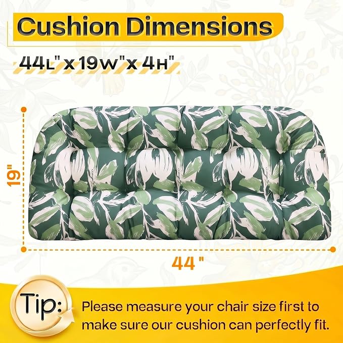 MAGIC ELEPHANT Outdoor Bench Cushion, Memory Foam Loveseat Cushion for Patio Furniture Wicker Chair, Settee Porch Swing Seat Cushion, 44 x 19 Inches (Forest Green Tulip)