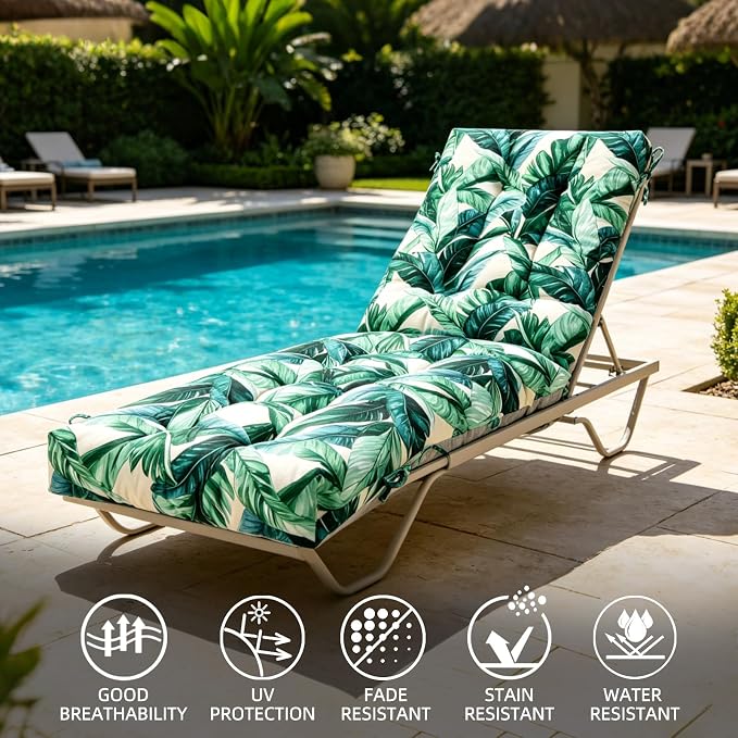 Patio Chaise Lounge Cushions, 68"x21"x4.5" Waterproof Replacement Beach Pool Lawn Outdoor Lounge Chair Cushion with Pocket, Non-Slip Bottom & Secure Ties for Outdoor Furniture, Tequila