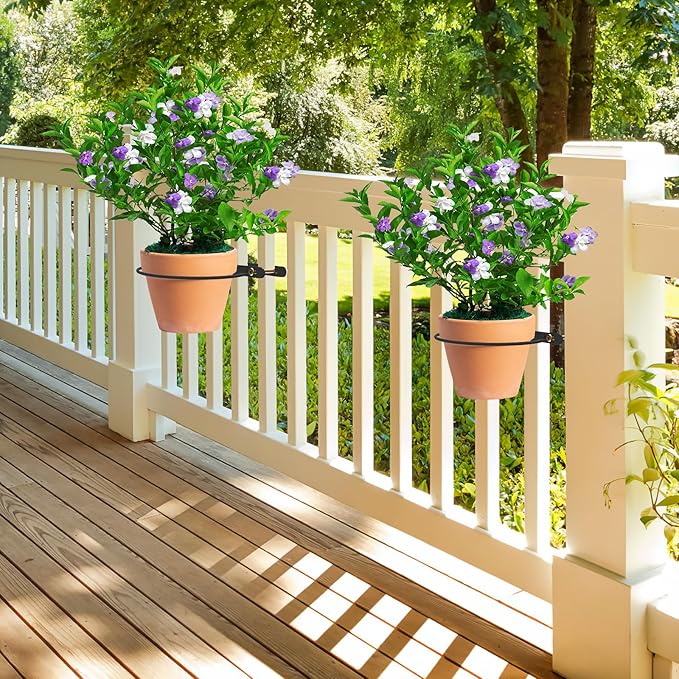 Hanging Flower Pots Holder Deck Railing Plant Container Holder for Round Pot Planters (10") Hanging Bucket Flower Pot Holder for Patio Balcony Outdoor Plants 2 Pack
