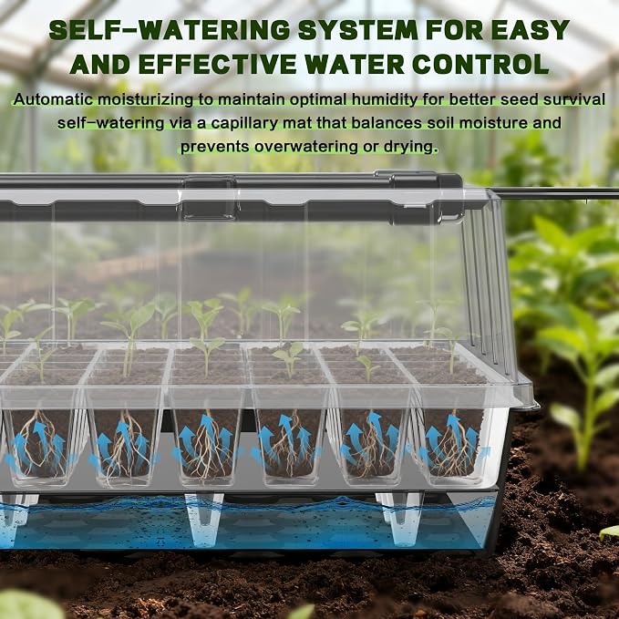 60-Cell Self-Watering Seed Starter Tray with Grow Light, Upgraded 1–24H Timer, Seed Trays with Humidity Dome, Indoor Gardening System, Starter Kit for Seeds, Plant Germination