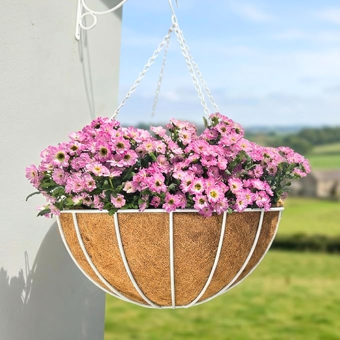 LaLaGreen Hanging Planter For Outdoor (20 Inch, 4 Pack) Extra Large White Metal Wire Hanging Plant Planter with Coco Liner Round Garden Balcony Country Decor Flower Pot Holder Hanger Deck Porch Modern