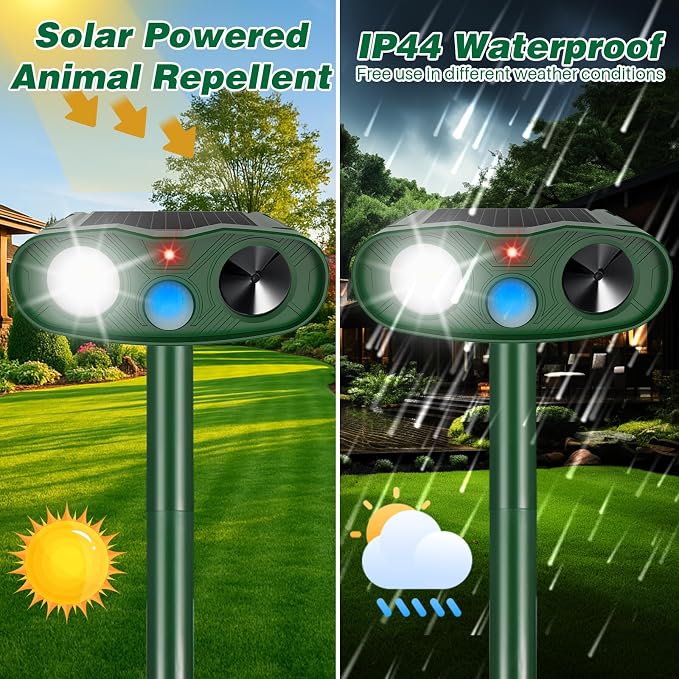2026 Sonic Racoon Squirrel Fortress Pro Deer Repellent Devices, Solar Ultrasonic Motion Activated Animal Repeller Outdoor Cat Repellent Fox Deterrent with Light for Rabbit Bear Dog Garden(4)