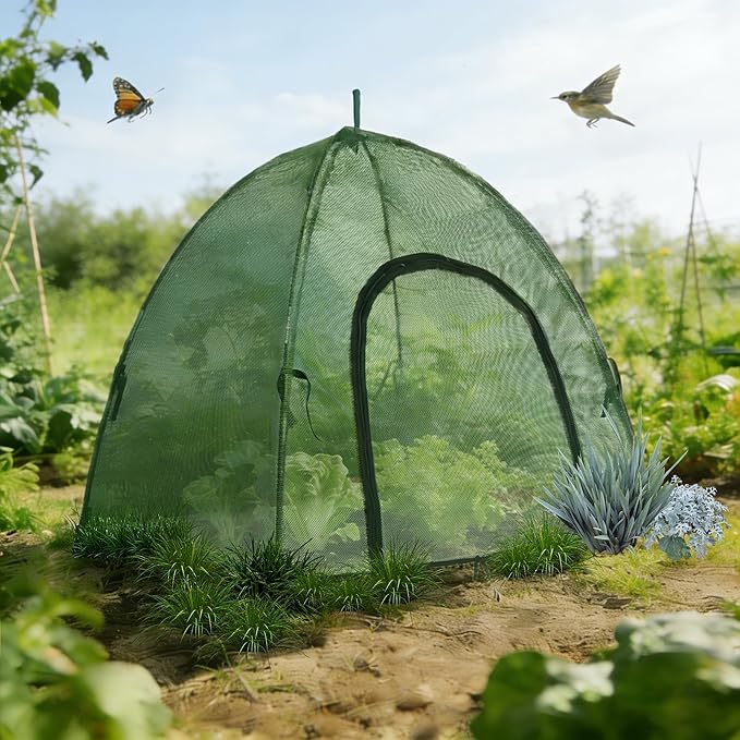 Plant Mesh Cover for Garden Protection - 59" x 59" x 60" Reusable Plant Tent Cage with Zipper & Stakes, Pest Guard Netting for Vegetables, Fruits, Flowers, Small Animals & Poultry 1PCS