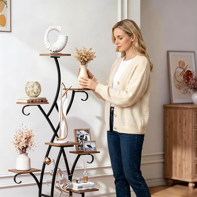 EVAWOO Plant Stand Indoor with Grow Lights - 58" Tall Plant Shelf Indoor, 8 Tiered Corner Lighted Plant Stand for Indoor Multiple Plants, Metal Flower Stands Display Rack for House, Patio, Black
