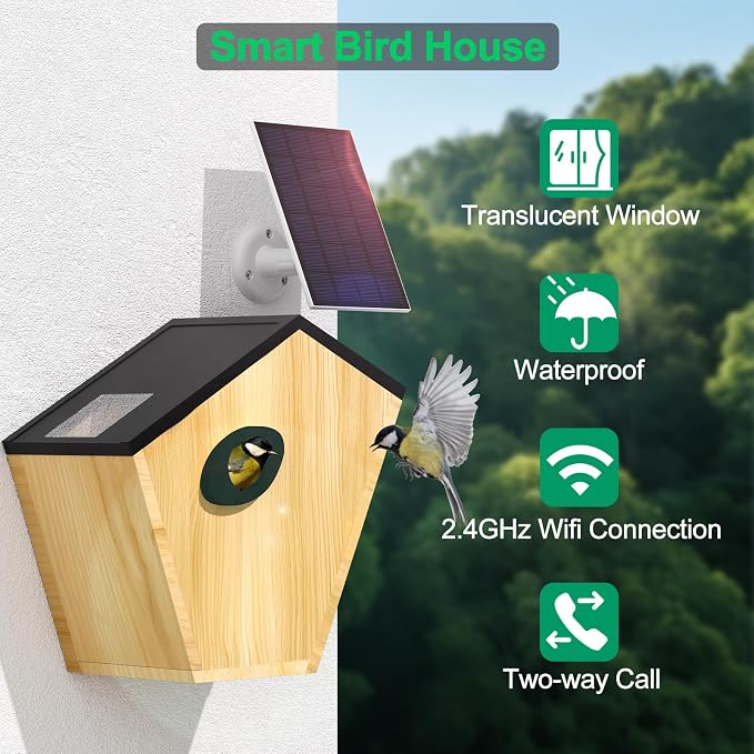 Smart Bird House with 5MP HD Camera, Solar-Powered & Night Vision - IP66 Weatherproof, App-Controlled Bird Watching for Bird Enthusiasts