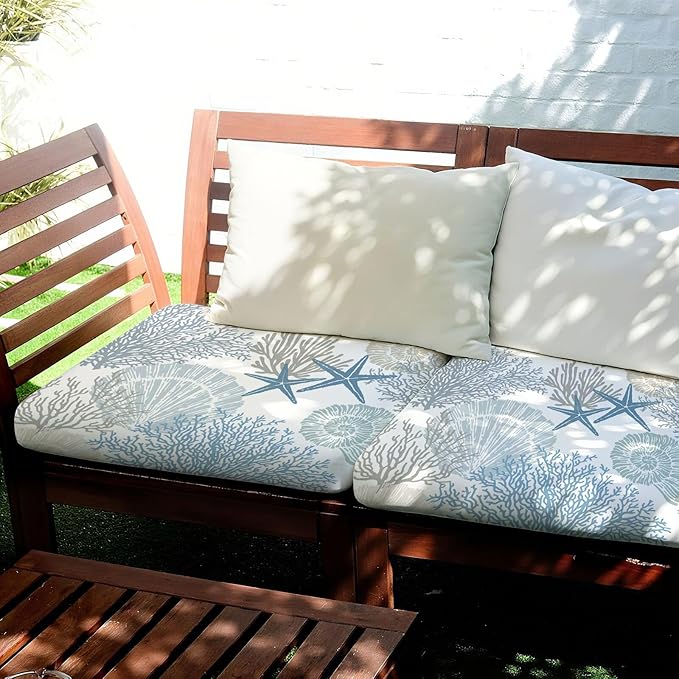 8 Pcs Patio Sofa Cushion Cover Blue Sea Outdoor Stretch Sofa Seat Cushions Cover Coastal Beach Replacement Couch Chair Slipcover Flexibility (Sea)