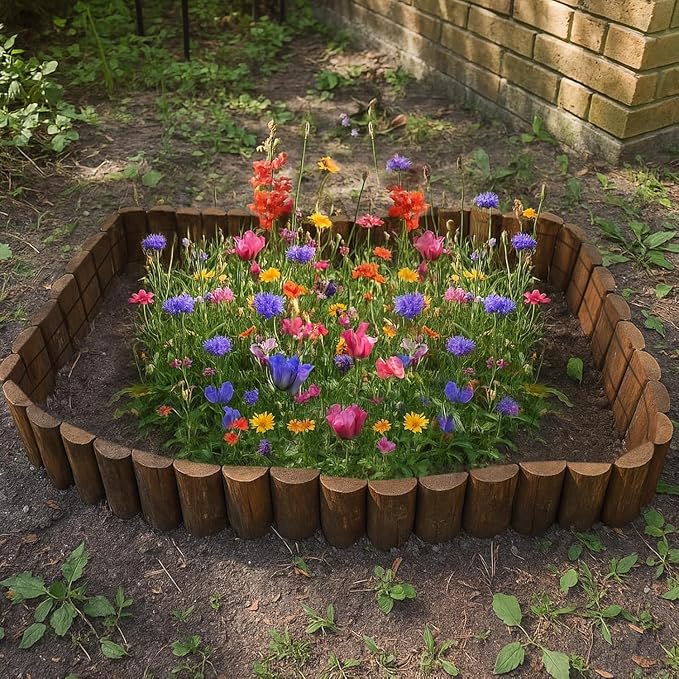 Wood Garden Edging, Wooden Fence Border Decorative Small Picket Panels for Flower Bed Barriers and Landscape Fencing (5.9" H x 47" L, 6 Pack)