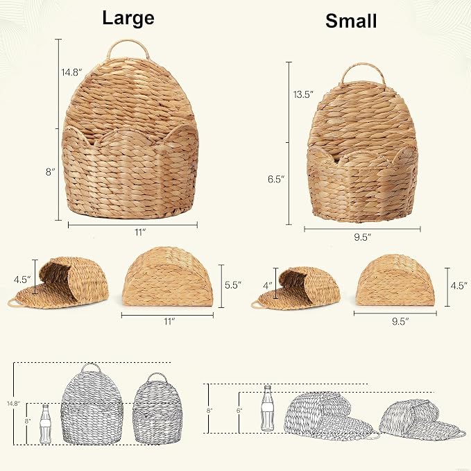 2 PC Door Basket Scalloped Hanging Storage Basket,Water Hyacinth Woven Wall Baskets for Front Door Decor, Hangable Storage Organize for Flowers,Planter,Mails,Wicker Baskets for Organizing Garden- S+L
