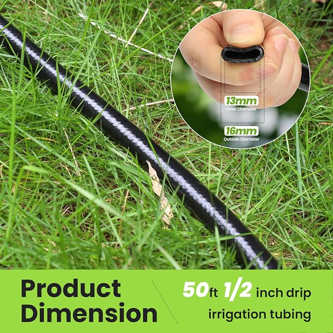 Bonviee 50FT 1/2" Drip Irrigation Tubing with 4-Pack 6-Way Connectors, Flexible Blank Distribution Hose Main Line for Garden Watering System, Raised Beds, Flower & Vegetable Gardens