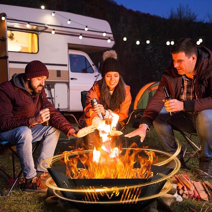 Portable Plug Fire Pit, 38.6"" Collapsible Fire Pit for Outdoor Wood Burning with Carry Bag, Folding Fire Pit for BBQ, Camping, Travel, Picnic, Backyard, Patio, black