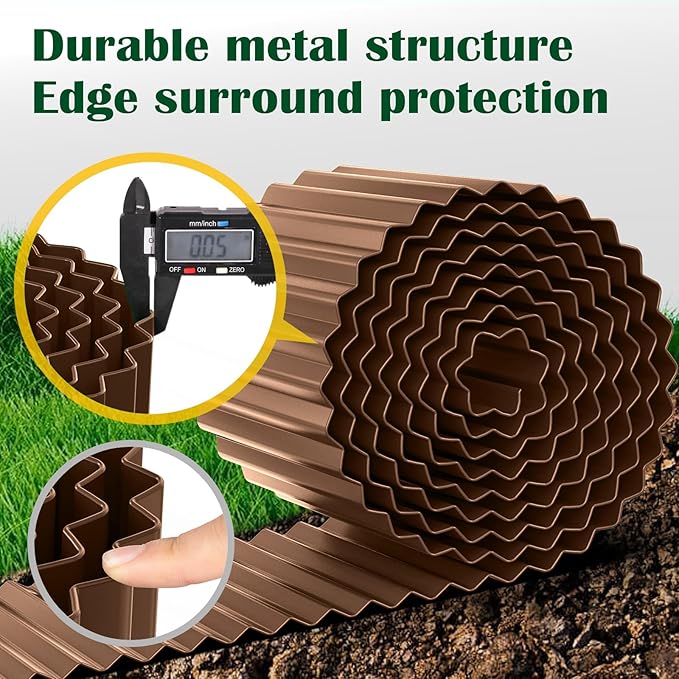 LAVEVE Corrugated Metal Garden Edging 6" x 20ft, Landscape Edging Border for Lawn, Flower Bed, Garden Fence, Paver Edging (Coffee)