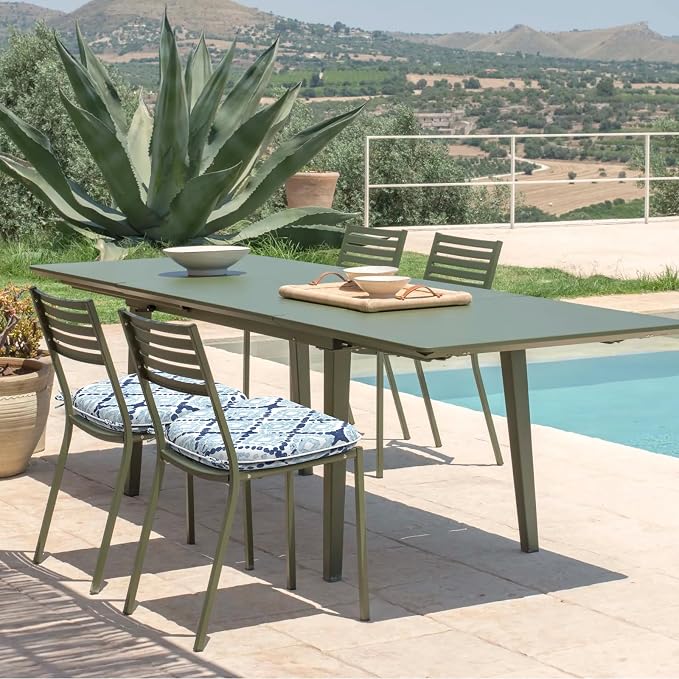 DYTXIII Set of 4 Outdoor Chair Cushions with Ties,Water Repellent Patio Chair Pads 17"x 16" for Outdoor Furniture,Round Corner Seat Cushions for Garden Yard Kitchen Boho Geometry Blue