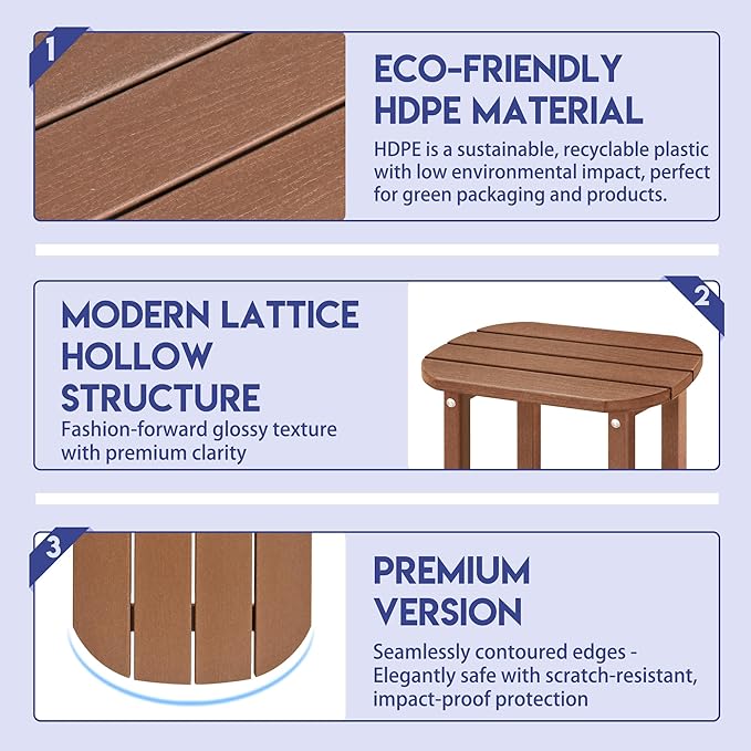 LZRS 2-Tier Patio Side Table, Heavy Duty HDPE Outdoor End Table with Wood Texture, Weatherproof Composite Table for Adirondack Chairs, Deck, Pool, Indoor/Outdoor, No Peeling Cracking(Brown)