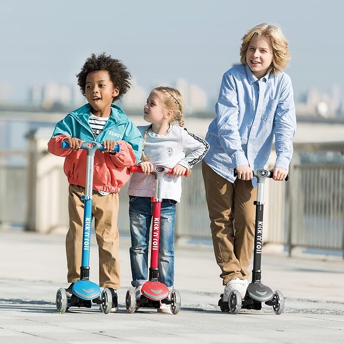 Kicknroll 3-Wheel Scooter for Kids Ages 3-12 with Light-Up Wheels, Folding Design, Adjustable Height, Extra Wide Deck (110 lbs Max)
