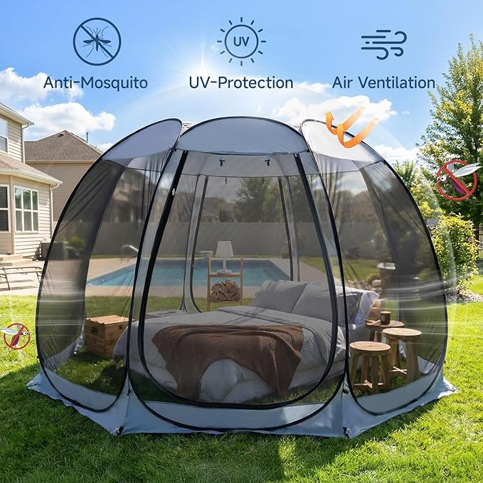 Alvantor Pop Up Screen House Tent, Instant Outdoor Gazebo with Mosquito Netting & UPF 50+ Sun Protection, Portable Canopy Shelter for Patio, Backyard, Camping (2-10 Person)
