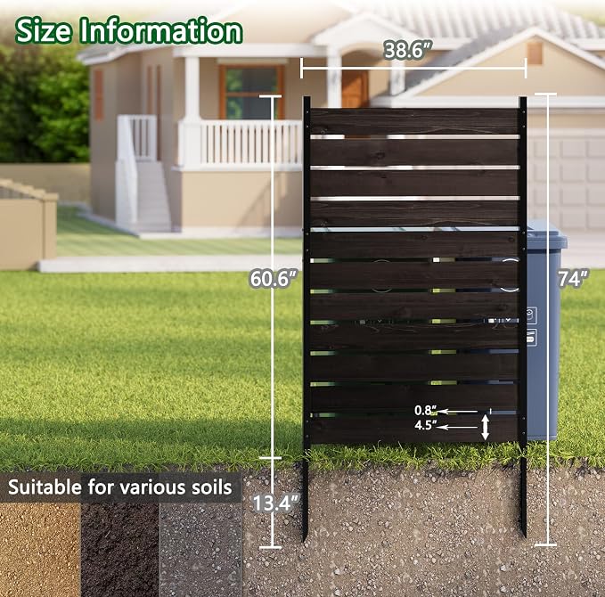 Wooden Privacy Screen 38" W×61" H No Dig Patio Fence 1 Panel (Chocolate) | For Trash Can AC Units & Pool Equipment, Decorative Patio Outdoor, privacy screen with Metal Stakes