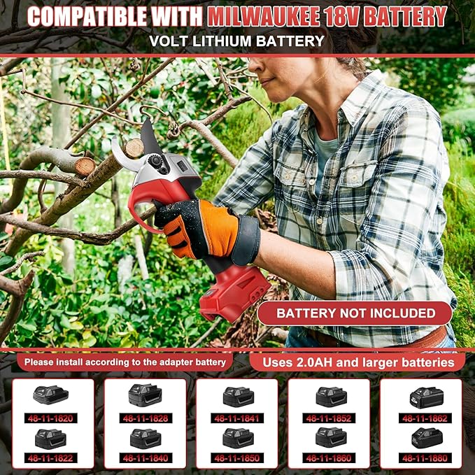 Pruning Shears Compatible with Milwaukee 18V Battery, Brusheless Motor with SK5 High-Carbon Steel Blade, LCD Display for Gardening & Tree Pruning(Battery not included)
