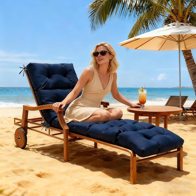 MTMR Chaise Lounge Chair Cushion Outdoor, Waterproof Seat Cushions for Patio Furniture, Non-Slip Outdoor Replacement Pad for Lawn Pool Wicker Couch Loveseat, Thick Long Lounge Cushion, Navy Blue