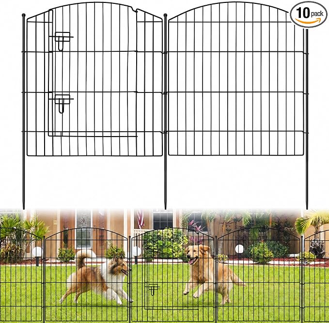 GOTGELI No Dig Decorative Garden Fence with Gate 32in(H) x 22ft(L), 9 Panels+1 Gate+11 Stakes, Rustproof Metal Animal Barrier, Temporary Dog Fencing Outdoor for Yard, Patio, Flower Bed, Landscape