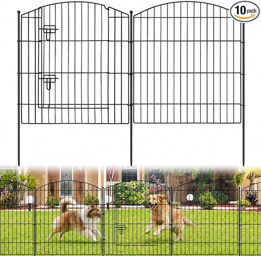 GOTGELI No Dig Decorative Garden Fence with Gate 32in(H) x 22ft(L), 9 Panels+1 Gate+11 Stakes, Rustproof Metal Animal Barrier, Temporary Dog Fencing Outdoor for Yard, Patio, Flower Bed, Landscape