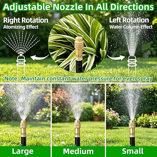 360° Adjustable Drip Irrigation System - Compatible 1/4" Irrigation System, 50FT Garden Watering Atomizing System with 15 Nozzles, Greenhouse Accessories for Yard, Lawn, Plants, Garden (98Ft)